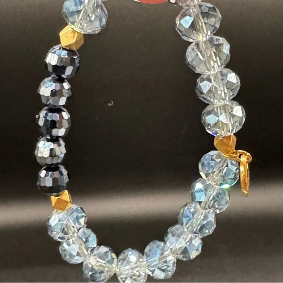 NWOT Erimish Faceted Blue  Grey Crystal Stacking Bracelet with Gold Accents - Picture 8 of 11